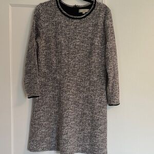 LOFT Black & White Textured Knit Long Sleeve Dress